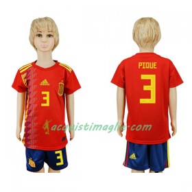 Divisa di Calcio Spagna Pique 3 Bambino Prima Mondiali 2018